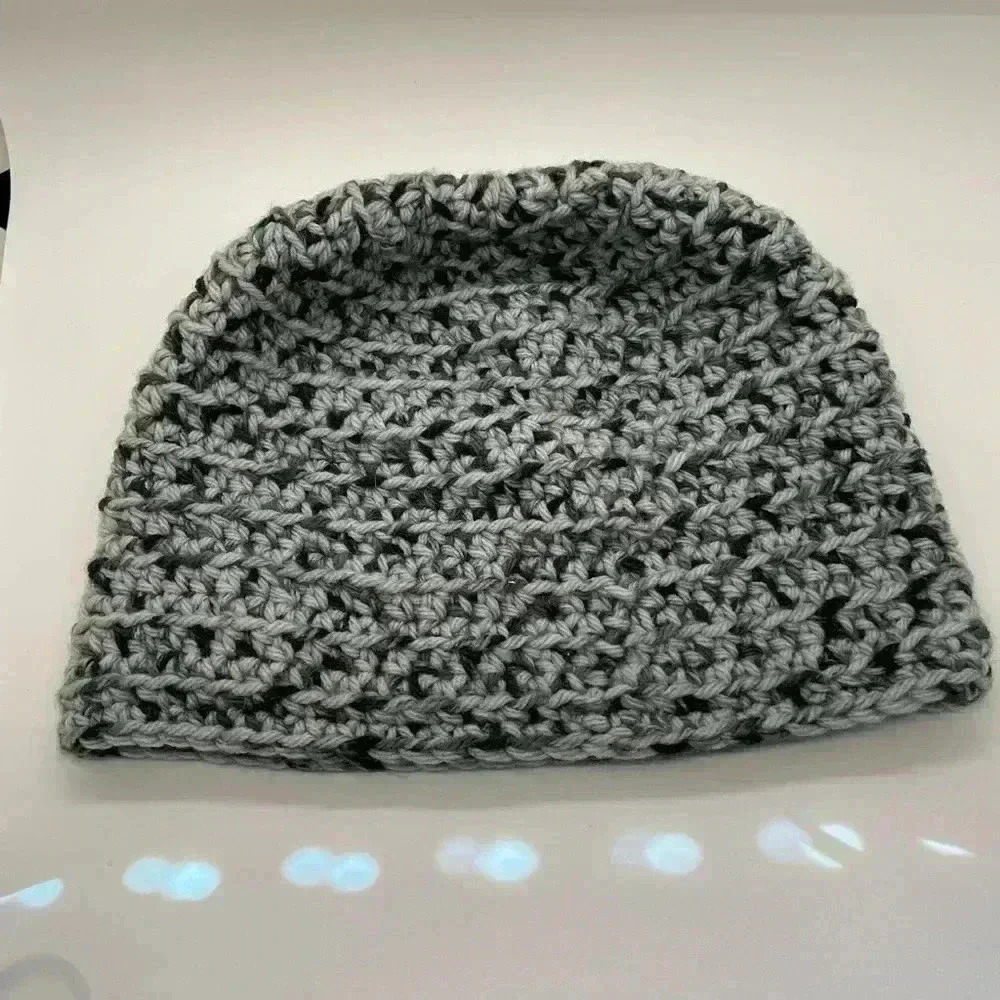 Heathered Grey/Black Handmade Beanie